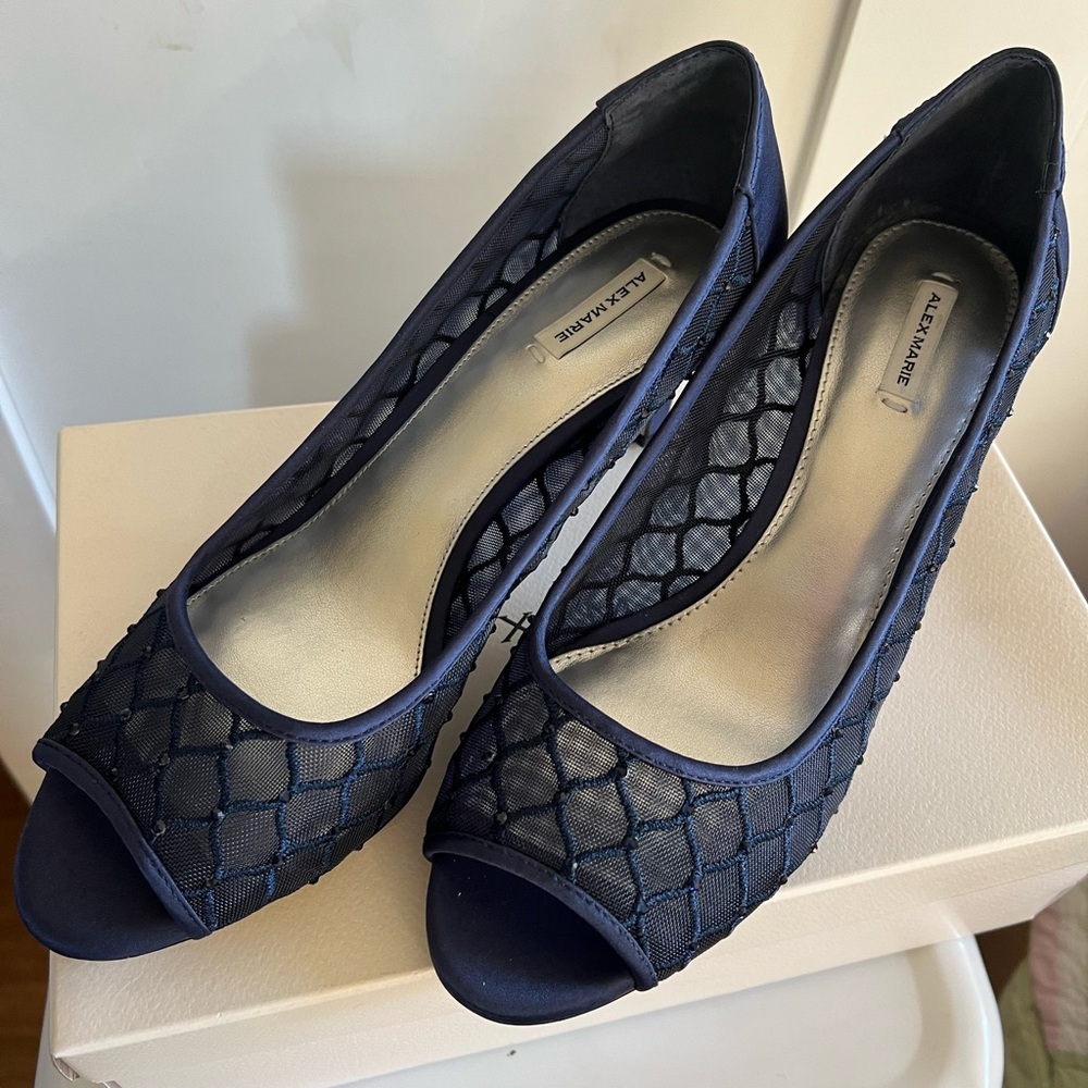 Alex Marie Blue Quilted Peep-Toe Heels - Picture 2 of 6